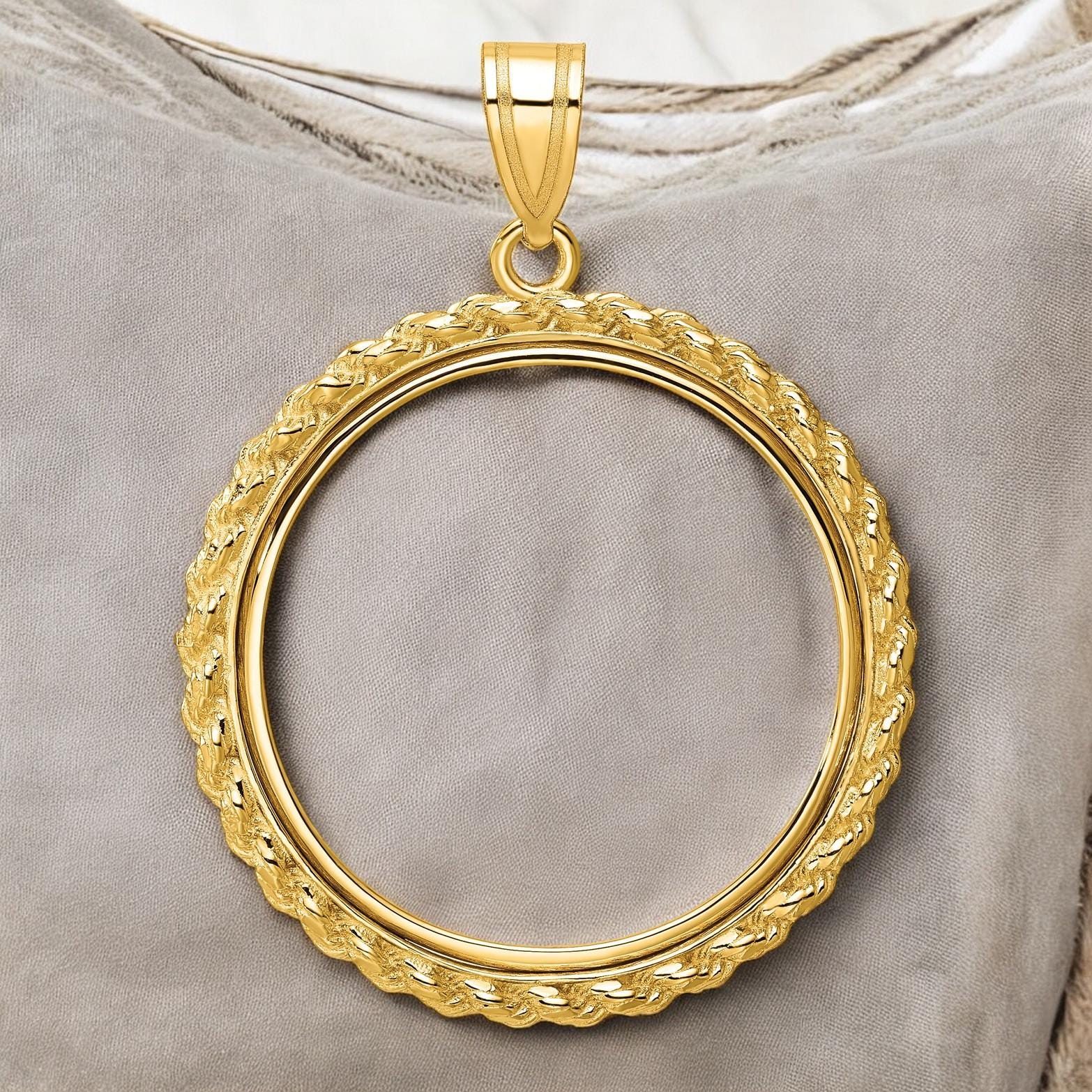 14K Yellow Gold Rope Coin Bezel Pendant - Fits Panda & Eagle Coins - Etsy