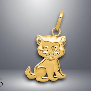 14K Yellow Gold Polished Moveable Cat Pendant with Necklace Chain Options