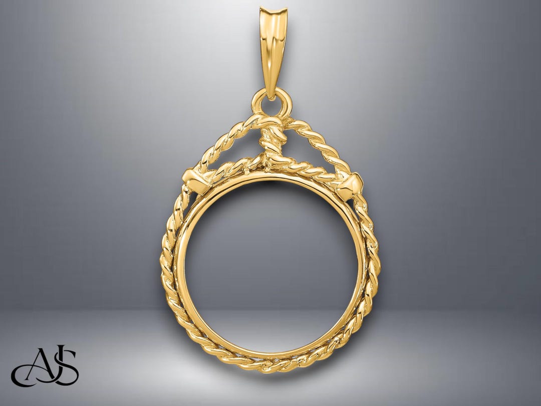 14K Yellow Gold Coin Bezel Pendant: Western Rope Prong Mounting - Etsy
