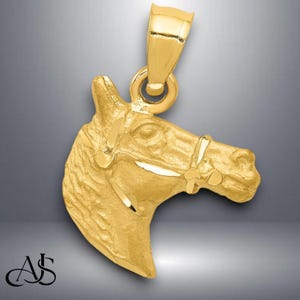 14K Yellow Gold Diamond-cut Horse Head Pendant with Necklace Chain Options