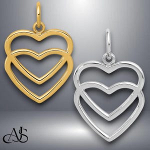 14K Yellow Gold or White Gold Double Hearts Pendant with Necklace Chain Options
