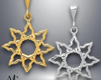 14K Yellow Gold or White Gold Sun Pendant Charm with Necklace Chain Options