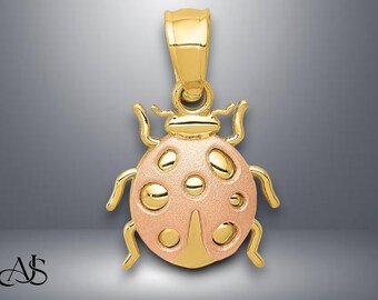 14K Two Tone Yellow and Rose Gold Ladybug Pendant with Necklace Chain Options