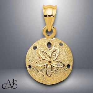 14K Yellow Gold Solid Laser-Cut Sand Dollar Pendant with Necklace Chain Options