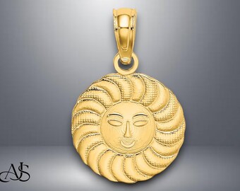 14K Yellow Gold Sun Charm with Necklace Chain Options