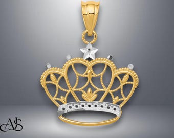 14K Yellow Gold Crown Pendant with Necklace Chain Options