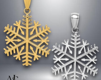 14K Yellow Gold or White Gold Snowflake Pendant with Necklace Chain Options