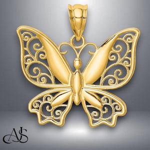 14K Yellow Gold Butterfly Pendant with Necklace Chain Options