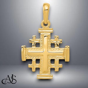 14K Yellow Gold Jerusalem Cross Pendant with Necklace Chain Options