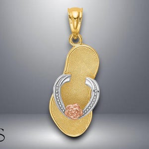 14K Yellow and Rose Gold with White Rhodium Sandal Pendant with Necklace Chain Options