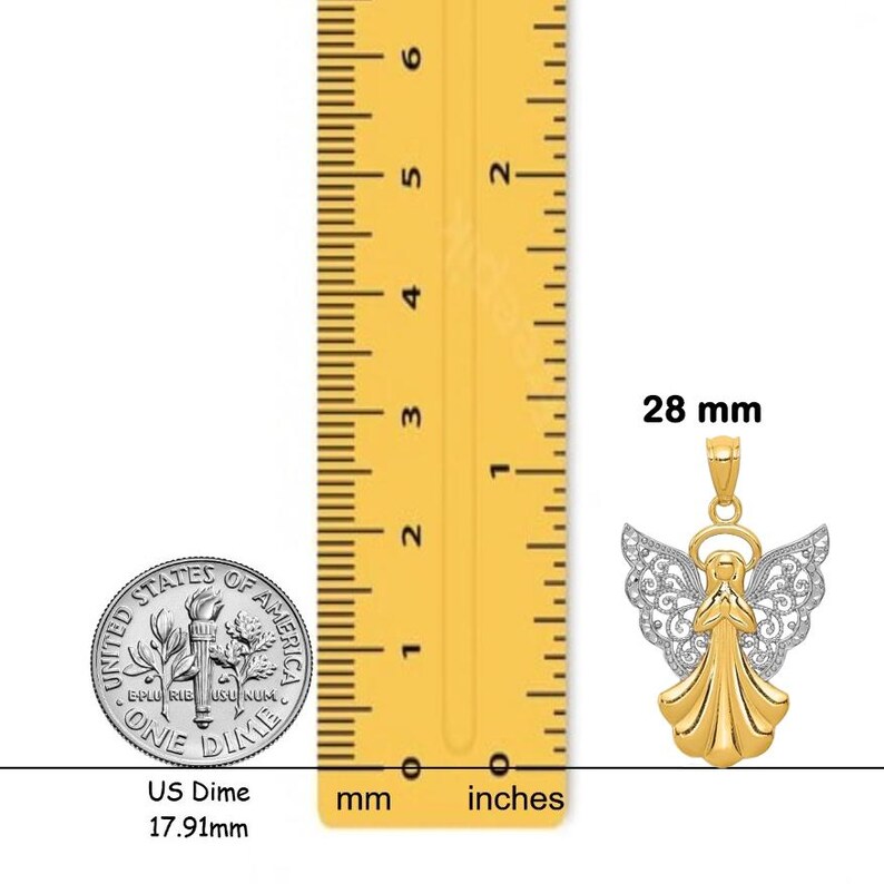 14K Yellow Gold with White Rhodium Filigree Angel Pendant with Chain Necklace options image 2