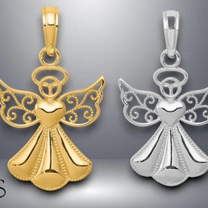 14K Yellow Gold or White Gold Guardian Angel Pendant with Necklace Chain Options
