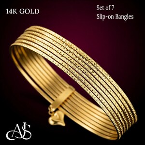 Set di bracciali rigidi in oro 14 carati: intrecciati e con taglio a diamante, gialli, bianchi e tricolore.