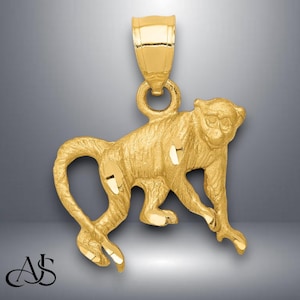 14K Yellow Gold Diamond-cut Monkey Pendant with Necklace Chain Options