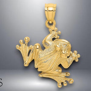 14K Yellow Gold 2-D Frog Sitting Charm with Necklace Chain Options