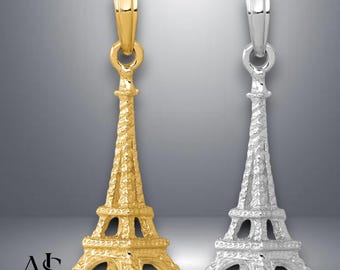 14K Gold Eiffelturm Anhänger: 3D Paris Anhänger Halskette