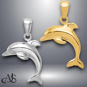 14K Yellow Gold or White Gold Jumping Dolphin Pendant with Necklace Chain Options