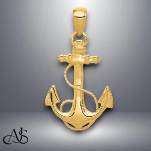 14K Yellow Gold Solid Anchor Pendant with Chain Necklace options