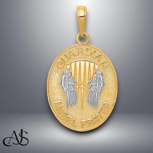 14K Yellow Gold Reversible Guardian Angel Prayer Pendant with Chain Necklace options