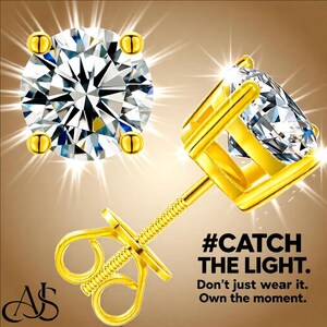 Certified Moissanite Stud Earrings 18K Gold-plated Sterling Silver image 7