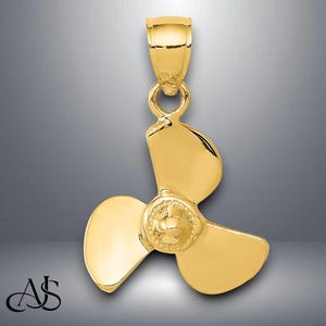 14K Yellow Gold Boat Ship Propeller Pendant with Necklace Chain Options