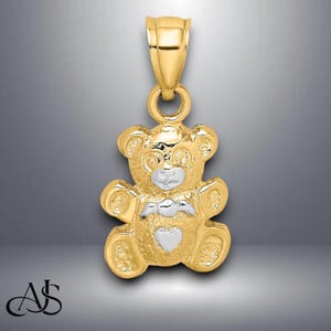 14K Yellow Gold Teddy Bear Pendant Charm with Chain Necklace options