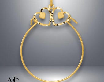 14K Yellow Gold Heart Charm Holder Pendant with Necklace Chain Options