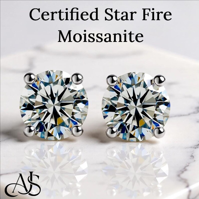 Certified Moissanite Stud Earrings 18K Gold-plated Sterling Silver image 4