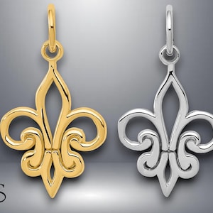 14K Yellow Gold or White Gold Fleur De Lis Pendant Charm with Necklace Chain Options