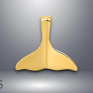 14K Yellow Gold 3-D Polished Whale Tail Pendant Slide with Necklace Chain Options