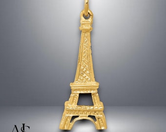 14K Gelbgold Eiffelturm Anhänger Charm mit Kettenhalskette Optionen