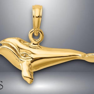 14K Yellow Gold 3-D Polished Bowhead Whale Charm with Necklace Chain Options