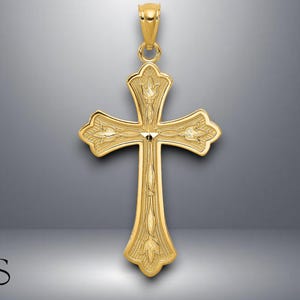 14K Yellow Gold Diamond-cut Cross Pendant with Necklace Chain Options
