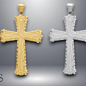 14K Yellow Gold or White Gold Diamond-cut Cross Pendant with Necklace Chain Options