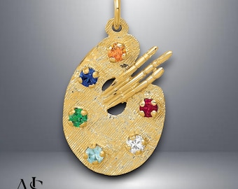 14K geelgouden CZ Stones-hangerhanger met kunstenaarspalet en ketting kettingopties