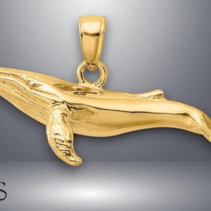 14K Yellow Gold 3-D Textured Underside Humpback Whale Charm with Necklace Chain Options
