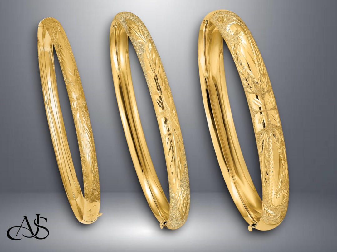 14K Gold Bangle Bracelet: Laser-cut Diamond Design, 5-8mm - Etsy