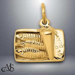 14K Yellow Gold 3D Sardine Can Pendant Charm with Chain Necklace options