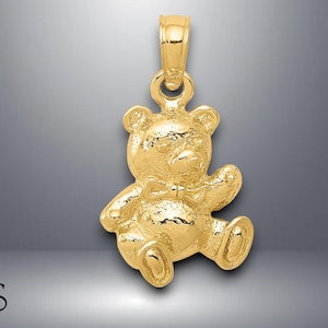 14K Yellow Gold Teddy Bear Pendant Charm with Necklace Chain Options