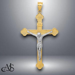 14K Two-tone Gold INRI Crucifix Pendant with Necklace Chain Options
