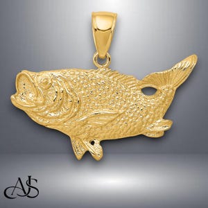 14K Yellow Gold Large Bass Fish Pendant with Chain Necklace options