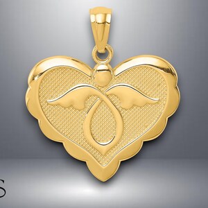 14K Yellow Gold Angel in Heart Pendant with Necklace Chain Options