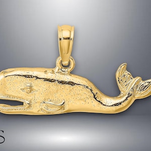 14K Yellow Gold 2-D Textured Whale Charm with Necklace Chain Options