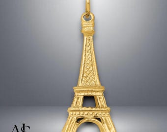 14K Gelbgold 3D Eiffelturm Anhänger Charm mit Kettenhalskette Optionen