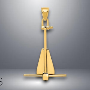 14K Yellow Gold 3D Moveable Anchor Pendant with Necklace Chain Options
