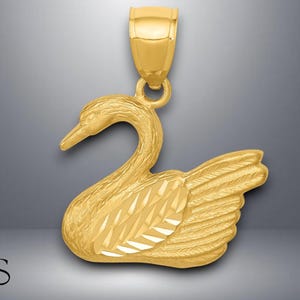 14K Yellow Gold Diamond-cut Swan Pendant with Necklace Chain Options
