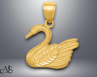 14K Yellow Gold Diamond-cut Swan Pendant with Necklace Chain Options