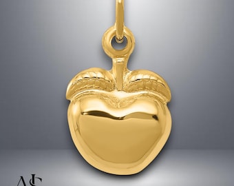14K Yellow Gold Apple Pendant Charm with Necklace Chain Options