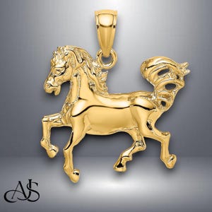14K Yellow Gold Horse Pendant Charm with Chain Necklace options
