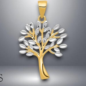 14K Yellow Gold Diamond Cut Tree Pendant with Necklace Chain Options